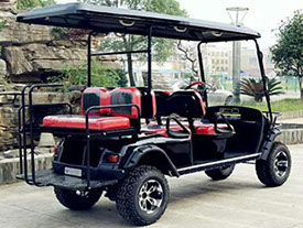 DMF Black Golf Cart - 4 passenger extended roof with fold down seats (+2 passenger)  and 12" rims.