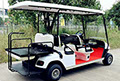 DMF White Golf Cart - 4 passenger extended roof with fold down seats (+2 passenger)  and stock tires and rims.