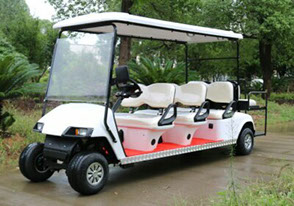 DMF White Golf Cart - 6 passenger with fold down seats (+2 passenger)  and stock tires and rims.